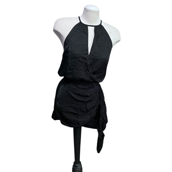 Halara Black Silky Cut Out Mini Dress Sz Small Black Sleeveless Tie Back - Picture 4 of 16